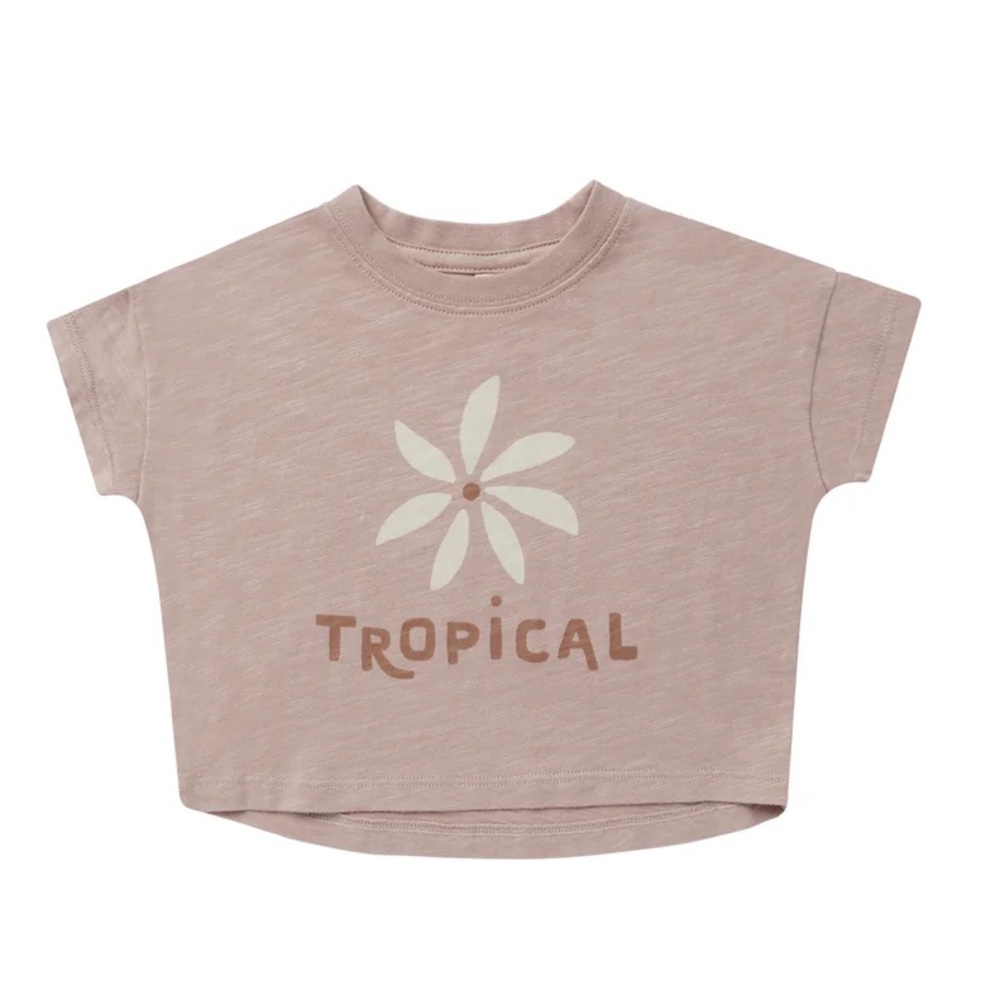 rylee + cru boxy tee tropical 10/12 tan neutral flower 100% cotton school